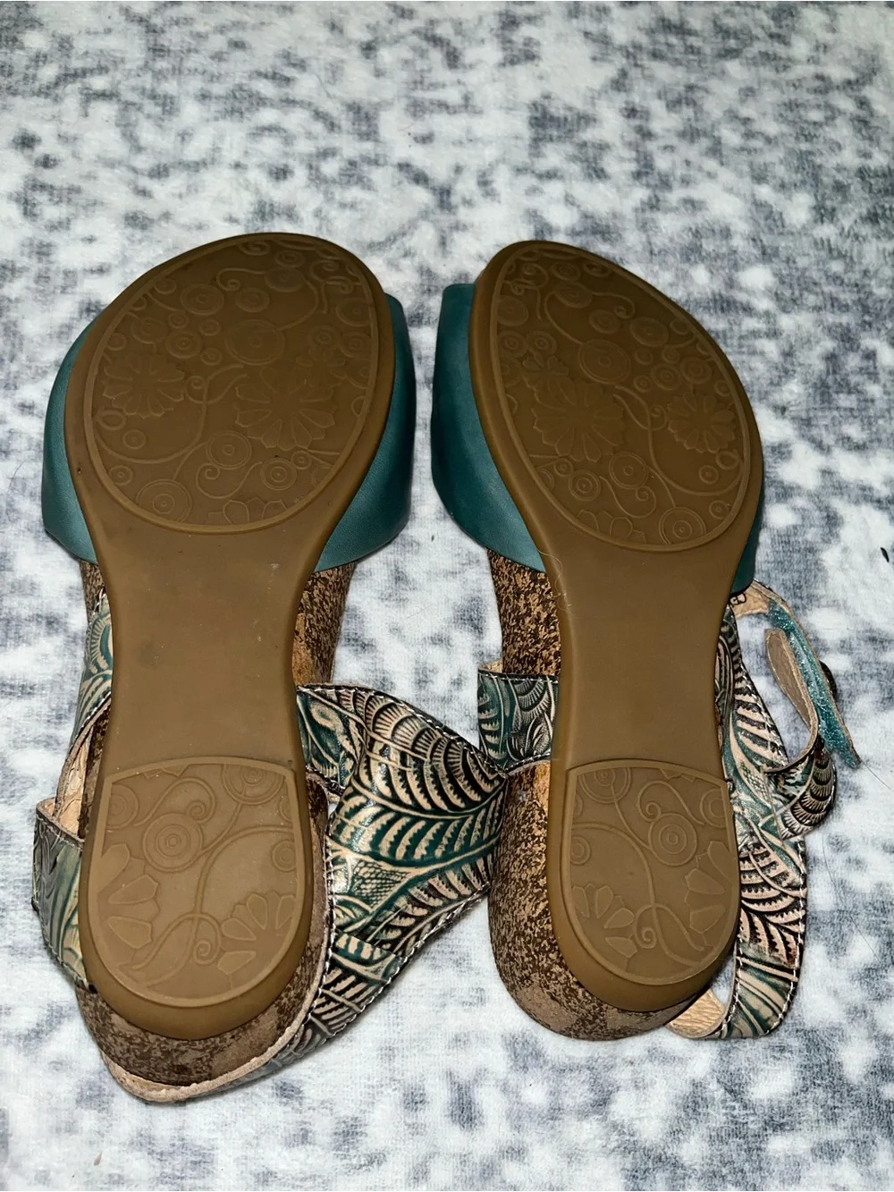 L'Artiste by Spring Step Ceylan Sandals Teal Leather Brown Size 40 US 9 VGUC